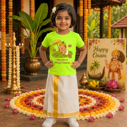 Personalized 'First Onam' Kids T-Shirt | Adorable Baby Design