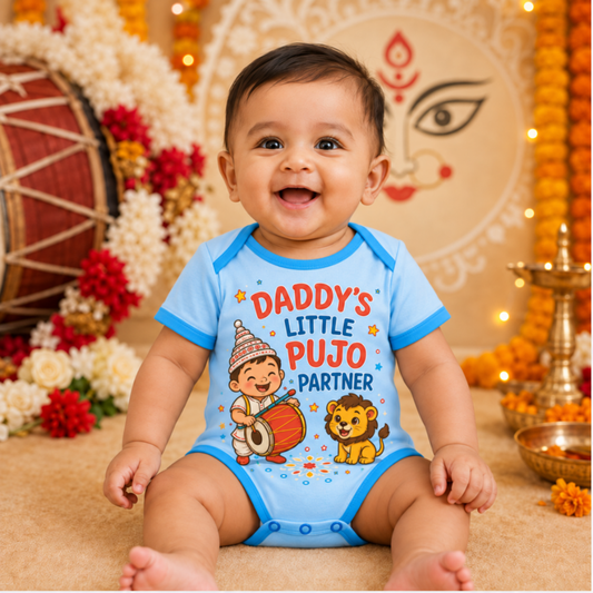 Daddy’s Little Pujo Partner Baby Romper | Durga Puja Festive Onesie for Infants