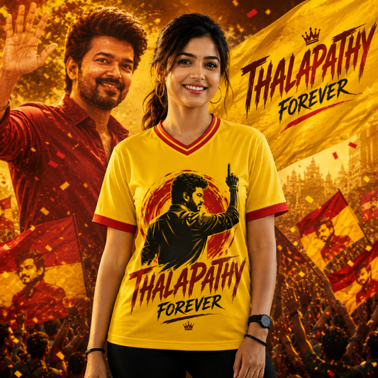 Thalapathy Forever Women's Fan Jersey | Premium Yellow Half Sleeve T-Shirt