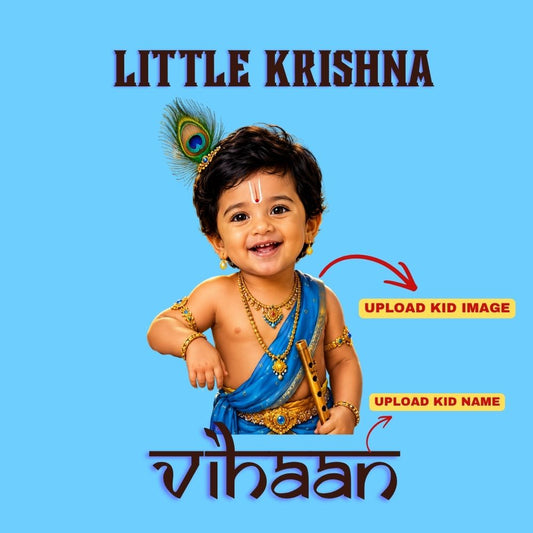My Little Krishna Personalized Janmashtami Kids Round Neck T-Shirt – Custom Name