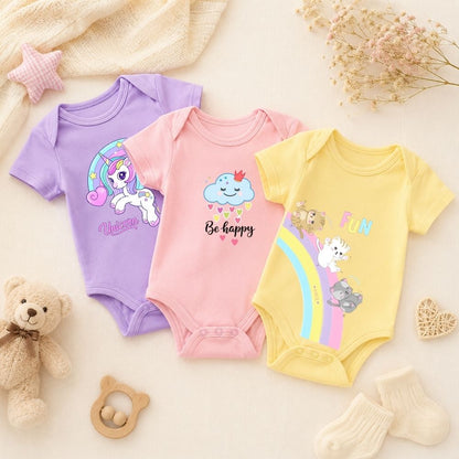 Cute Unicorn, Rainbow & Be Happy Baby Rompers | Premium Cotton Onesies for Newborns, Infants & Toddlers