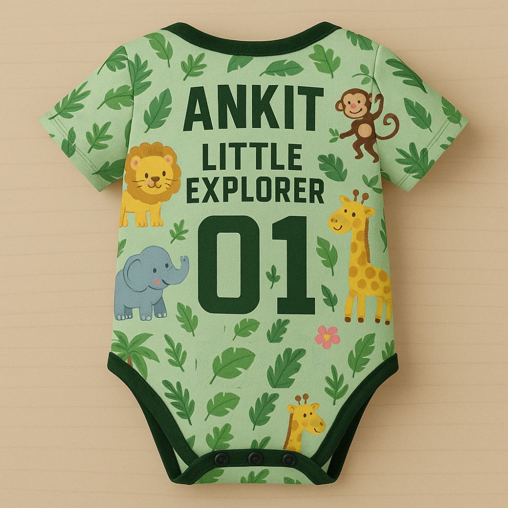 Little Explorer Jungle Baby Romper Jersey – Personalized Green Bodysuit