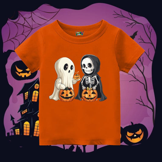 Ghost & Skeleton Kids' Halloween T-shirt - Cute Spooky Friends Tee