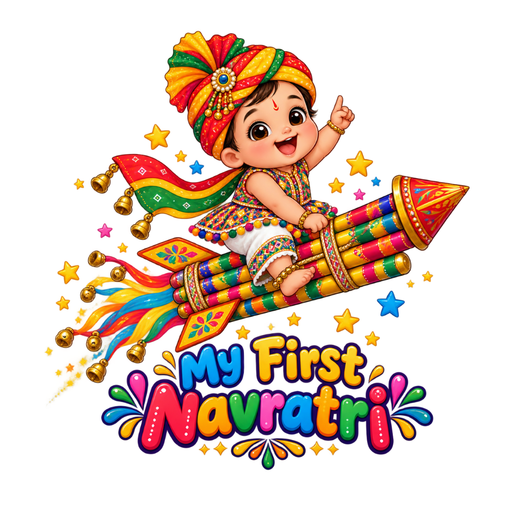 My First Navratri Baby Romper | White Festive Rocket Design