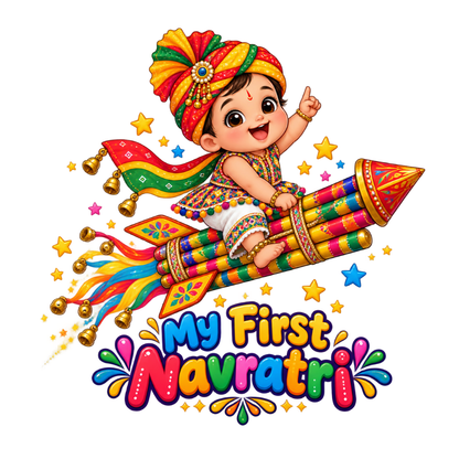 My First Navratri Baby Romper | White Festive Rocket Design