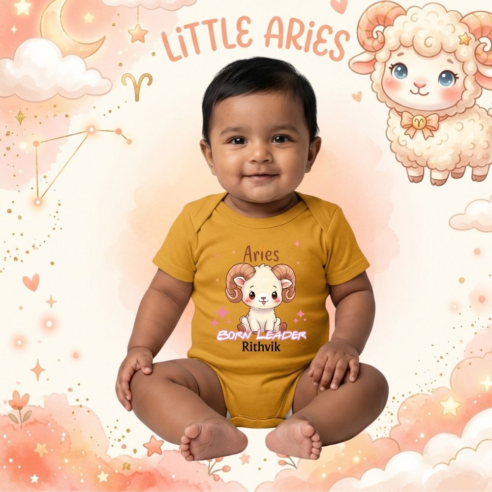 Little Aries Born Leader Personalized Baby Romper