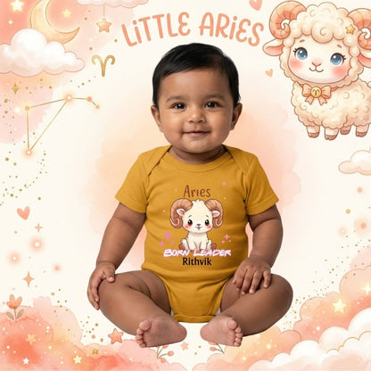 Little Aries Born Leader Personalized Baby Romper