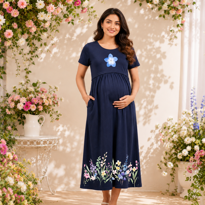 Trendy Feeding Dress with Pocket – Comfortable Maternity Wear for Moms