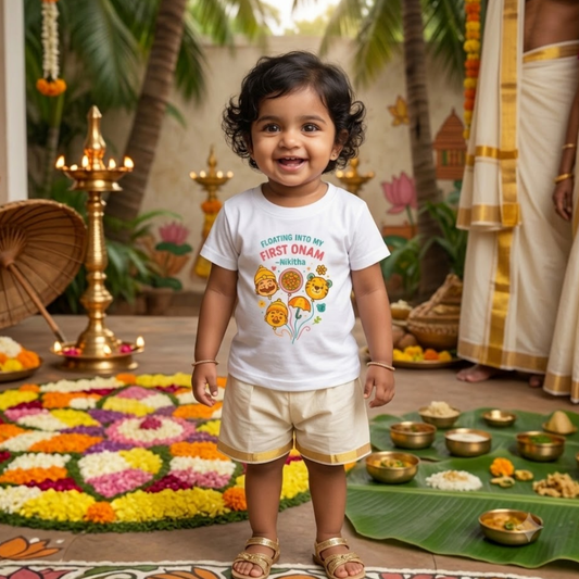 Onam Special Kids T-Shirt | Custom Name Kerala Cultural Wear