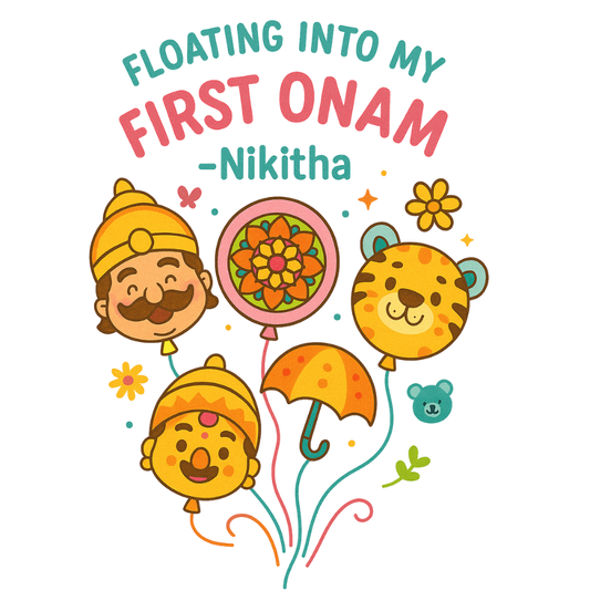 Floating Into My First Onam Baby T-Shirt – Festive Kerala Theme Kids Outfit