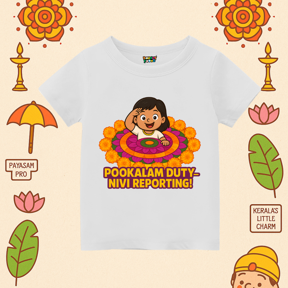 POOKALAM DUTY - REPORTING Printed Onam Kids Tshirt