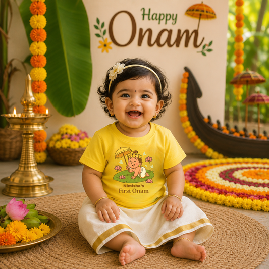 Personalized 'First Onam' Kids T-Shirt | Adorable Baby Design