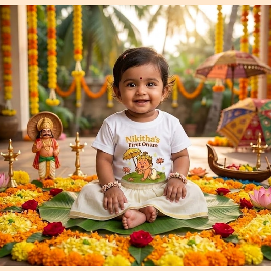 Onam Theme Kids T-Shirt | Premium Cotton Custom Name Tee