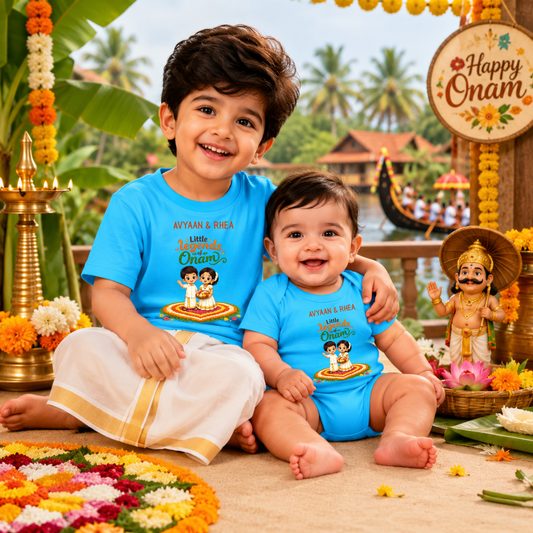 Onam Family Sibling T-Shirt & Baby Romper Combo | Premium Cotton Outfit