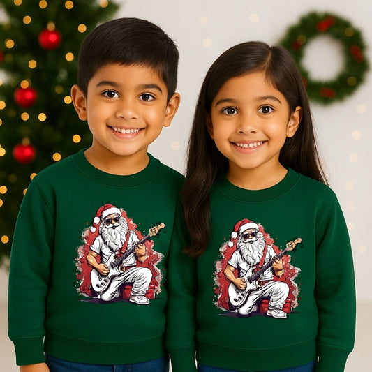 Rock and Roll Santa Print Christmas Sweatshirt for Siblings