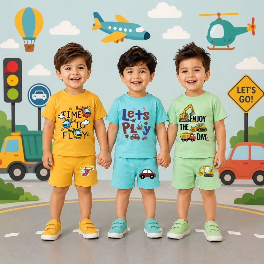 Transport Theme Kids Cotton Co-Ord Set | Soft Summer Outfit