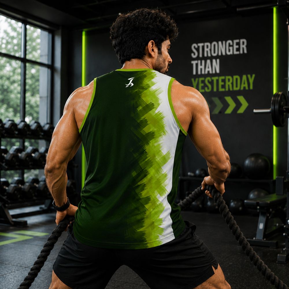 Green Performance Gym Vest for Men | Running & Workout Tank