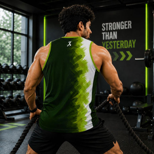 Green Performance Gym Vest for Men | Running & Workout Tank