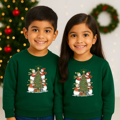Kids' Snowman Family Christmas Tree Decorating Siblings Sweatshirt