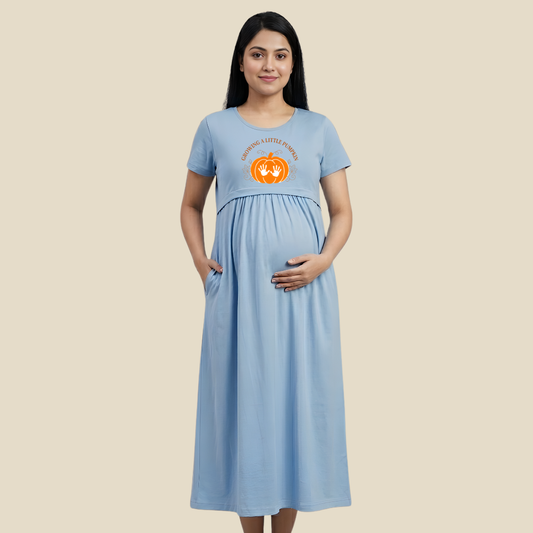 Pregnancy to Postpartum Maternity Dress | Cotton Nursing Wear with Feeding Access | Adjustable Fit | Personalised Print