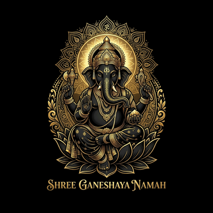Shree Ganeshaya Namah T-Shirt for Men | Lord Ganesha Black & Gold Printed T-Shirt