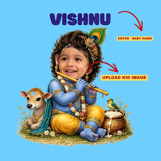 Little Krishna Custom Photo Personalized Janmashtami Kids T-Shirt – Custom Name