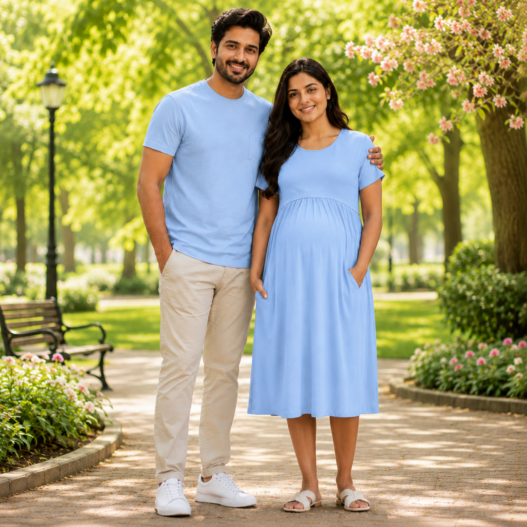 Couple Nursing Dress & Dad T-Shirt Set | Matching Family Wear