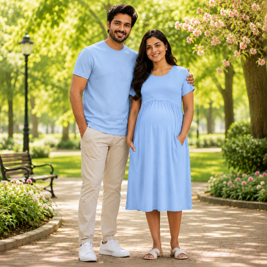 Couple Nursing Dress & Dad T-Shirt Set | Matching Family Wear