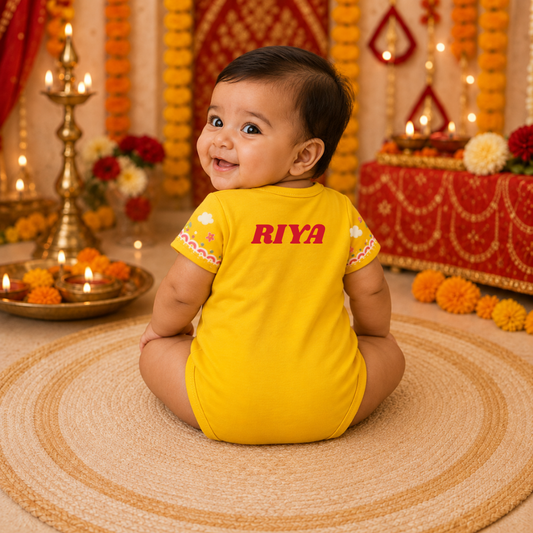 Pujo Mode Activated Baby Romper | Cute Durga Puja Festive Onesie for Infants
