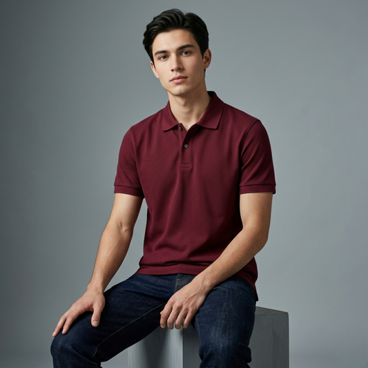 Men’s Maroon Basic Polo T-Shirt – Cotton Collar Tee | Regular Fit