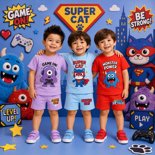 Superhero Theme Kids Co-Ord Set | Premium Cotton Printed T-Shirt & Shorts