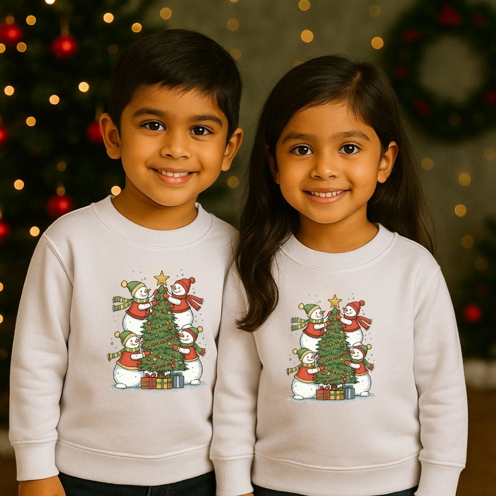 Kids' Snowman Family Christmas Tree Decorating Siblings Sweatshirt