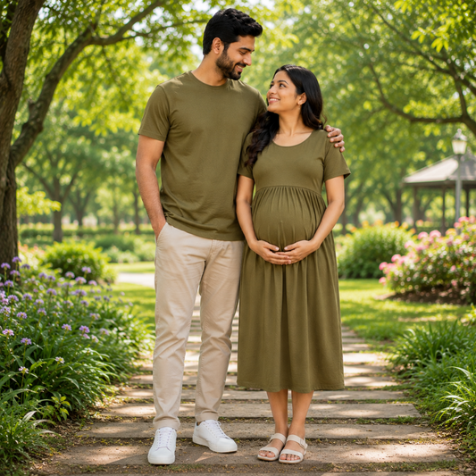 Maternity Nursing and T-Shirt Couple Set | Premium Cotton Maternity Couple Outfit for Pregnancy