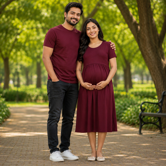 Matching Feeding Dress & Dad T-Shirt Set | Cotton Couple Outfit