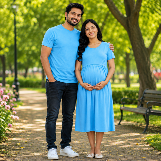 Feeding Dress & Dad T-Shirt Set | Premium Cotton Couple Wear