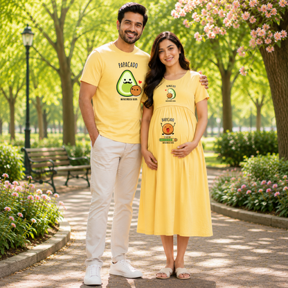 Matching Avocado Pregnancy Couple Outfit | Feeding Dress & Dad T-Shirt Set