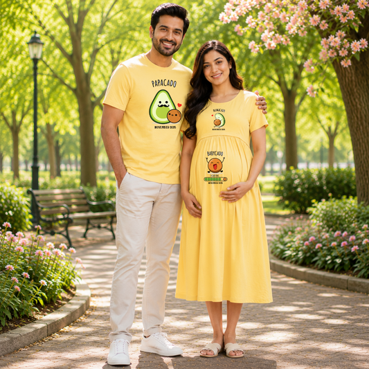 Matching Avocado Pregnancy Couple Outfit | Feeding Dress & Dad T-Shirt Set