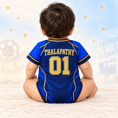 Thalapathy Vijay Baby Jersey Romper – Blue & Gold Fan Outfit