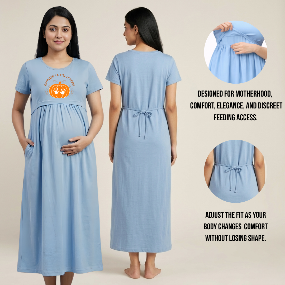 Pregnancy to Postpartum Maternity Dress | Cotton Nursing Wear with Feeding Access | Adjustable Fit | Personalised Print