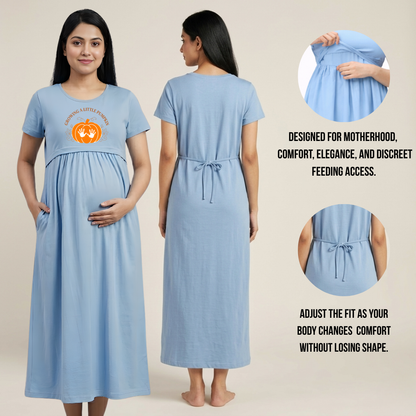 Pregnancy to Postpartum Maternity Dress | Cotton Nursing Wear with Feeding Access | Adjustable Fit | Personalised Print