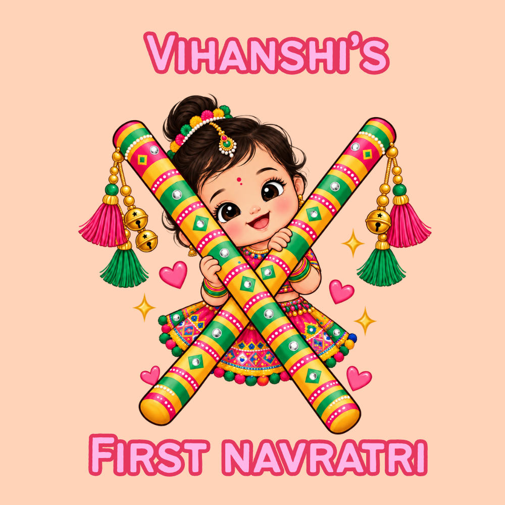 Personalized Baby Girl’s First Navratri Romper | Peach Dandiya Design