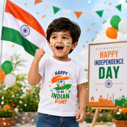 Custom Name Independence Day Kids T-Shirt | Indian Flag Design