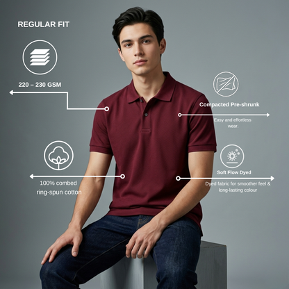 Men’s Maroon Basic Polo T-Shirt – Cotton Collar Tee | Regular Fit