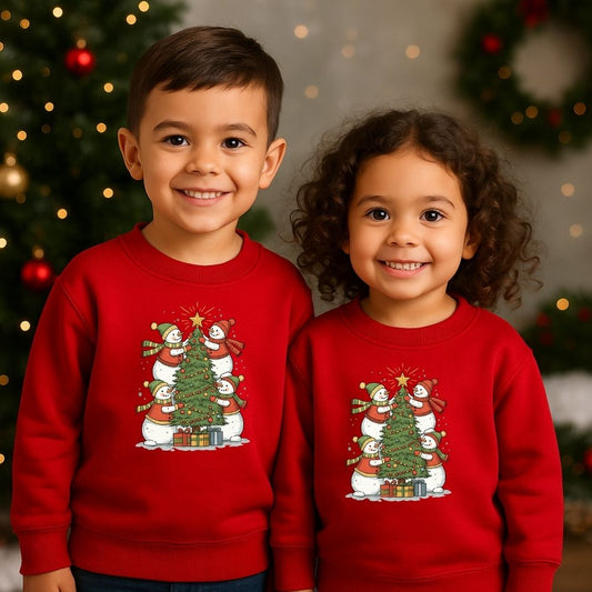 Kids' Snowman Family Christmas Tree Decorating Siblings Sweatshirt