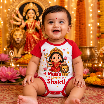 Maa’s Little Shakti Baby Romper | Durga Puja Festive Onesie for Infants