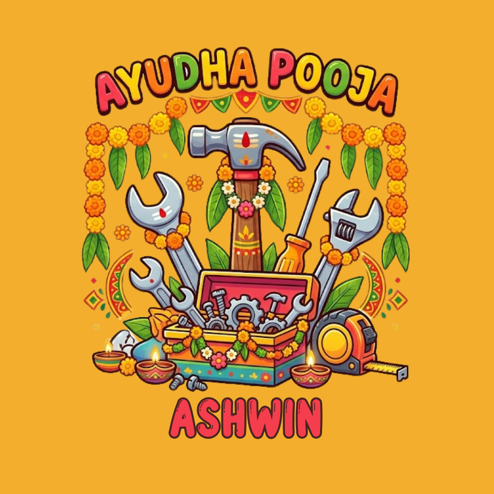 Personalized Ayudha Pooja Kids T-Shirt with Name | Festive Tool Design