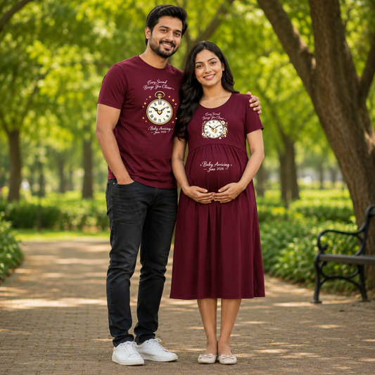 Baby Arriving Matching Feeding & Nursing Dress with Dad T-Shirt