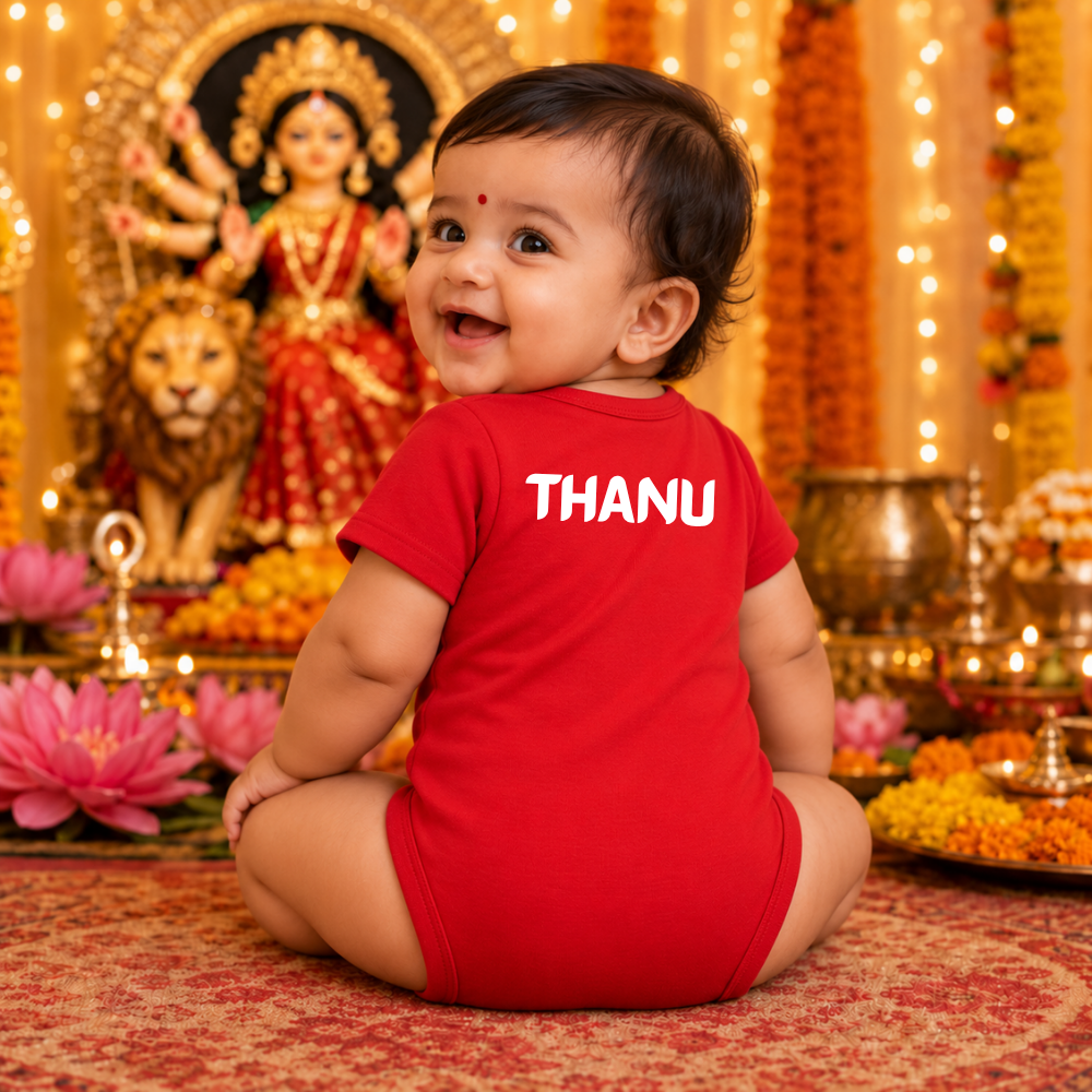 Maa’s Little Shakti Baby Romper | Durga Puja Festive Onesie for Infants