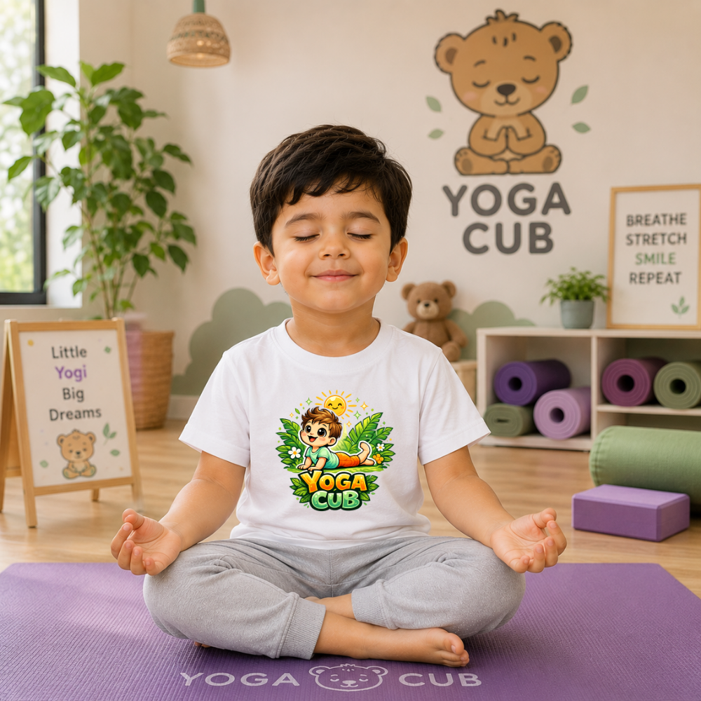Kids Yoga Day T-Shirt – Cute Yoga Pose Cotton Tee for Boys & Girls | International Yoga Day Special