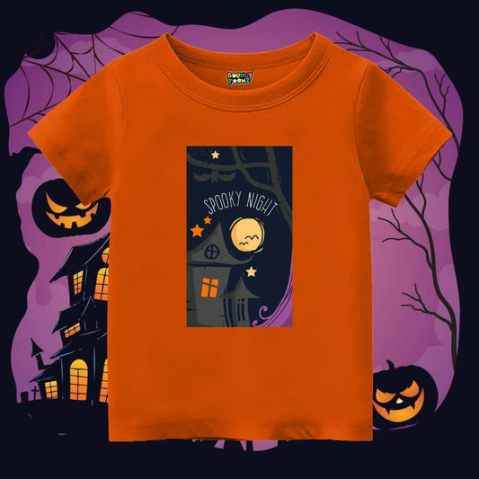 Spooky Night Haunted House T-Shirt | Kids Halloween Graphic Tee with Ghosts & Pumpkins